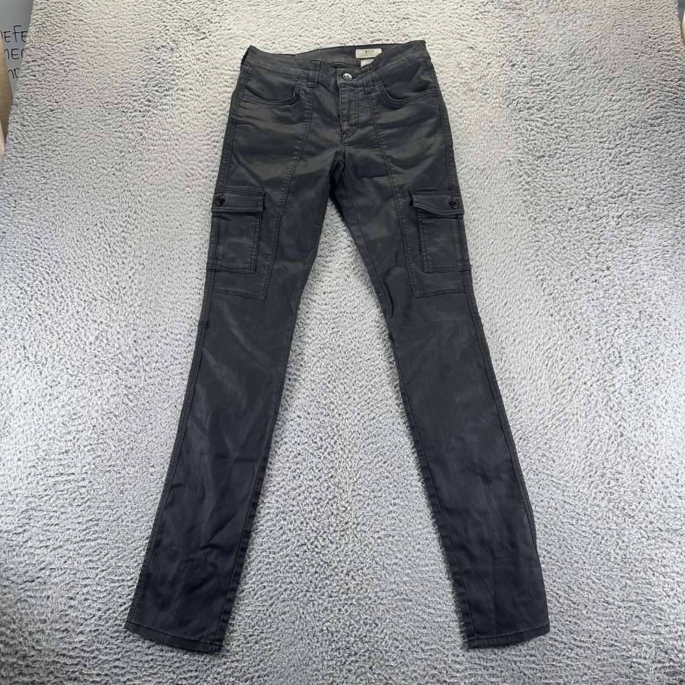 H&M Pant Women's 27x33 Black Cotton Cargo Straight Leg Slim Fit Workwear Utility